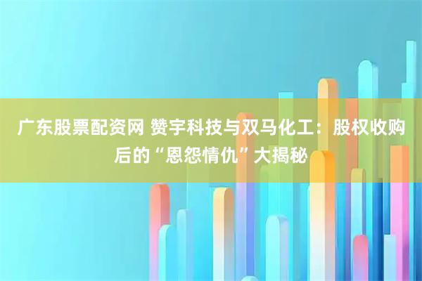 广东股票配资网 赞宇科技与双马化工：股权收购后的“恩怨情仇”大揭秘